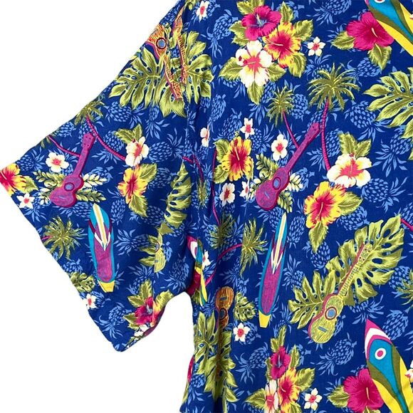 Hawaiian Shirt Mens XL Aloha Surfboard Floral Ukulele Island Vacation Cruise - Picture 3 of 8
